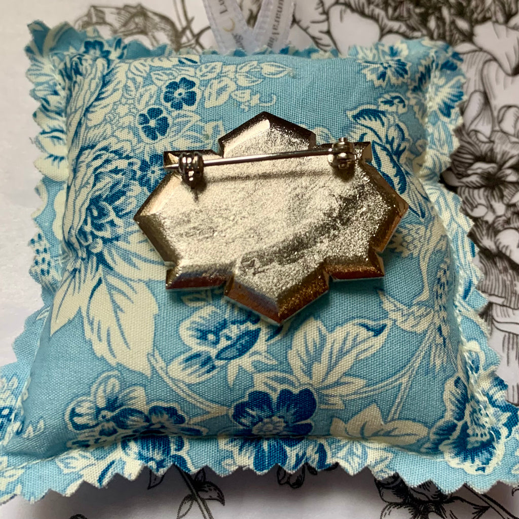 Vintage Art Deco Style Brooch - Silvertone & Rhinestone Geometric Pin - 1980s Art Deco Revival with Fabric Gift Cushion