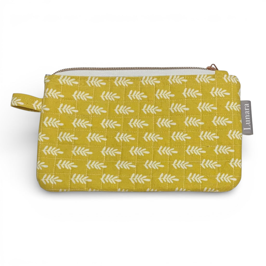 Mustard Leaves Quilted Makeup Pouch