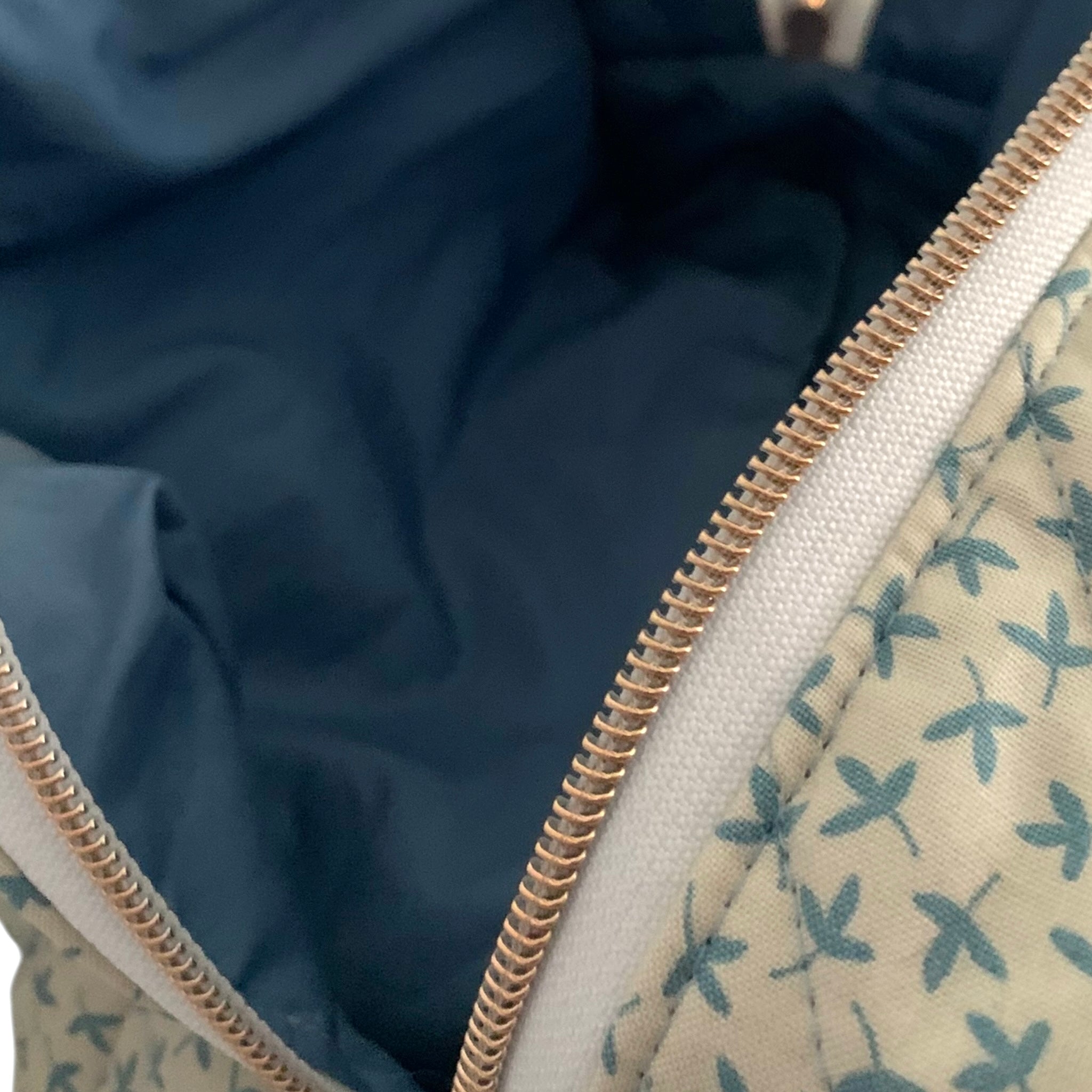 The Everyday Case - Blue Sprig Print Quilted Makeup Bag / Boxy Zip Pouch