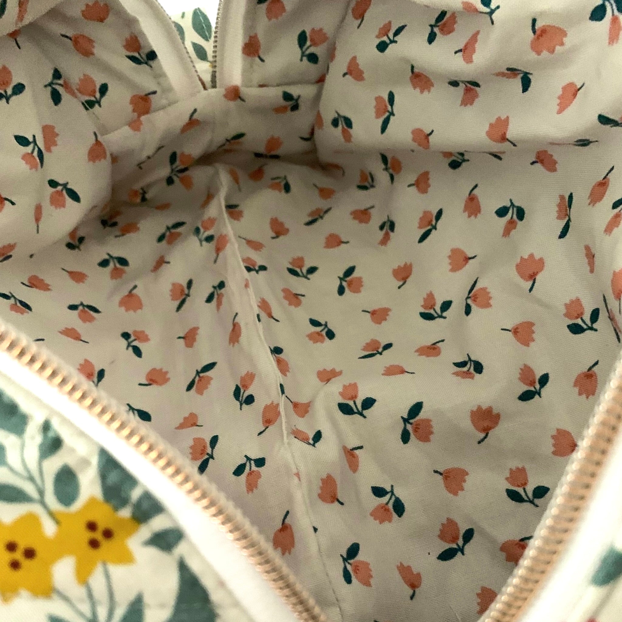 The Everyday Case - Sunshine Floral Print Quilted Makeup Bag / Boxy Zip Pouch