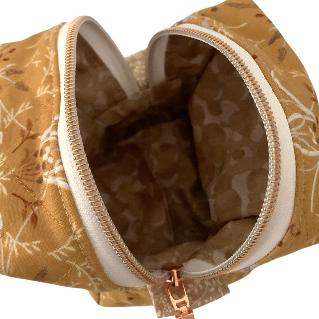 The Everyday Cube - Golden Meadow Quilted Makeup Bag / Boxy Zip Pouch
