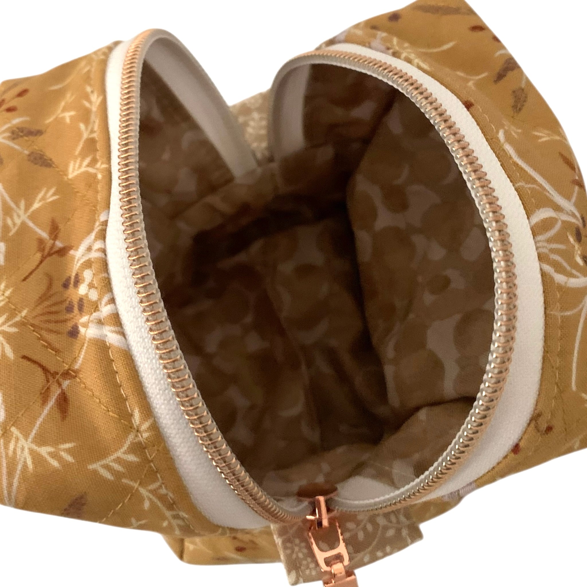 The Everyday Cube - Golden Meadow Quilted Makeup Bag / Boxy Zip Pouch