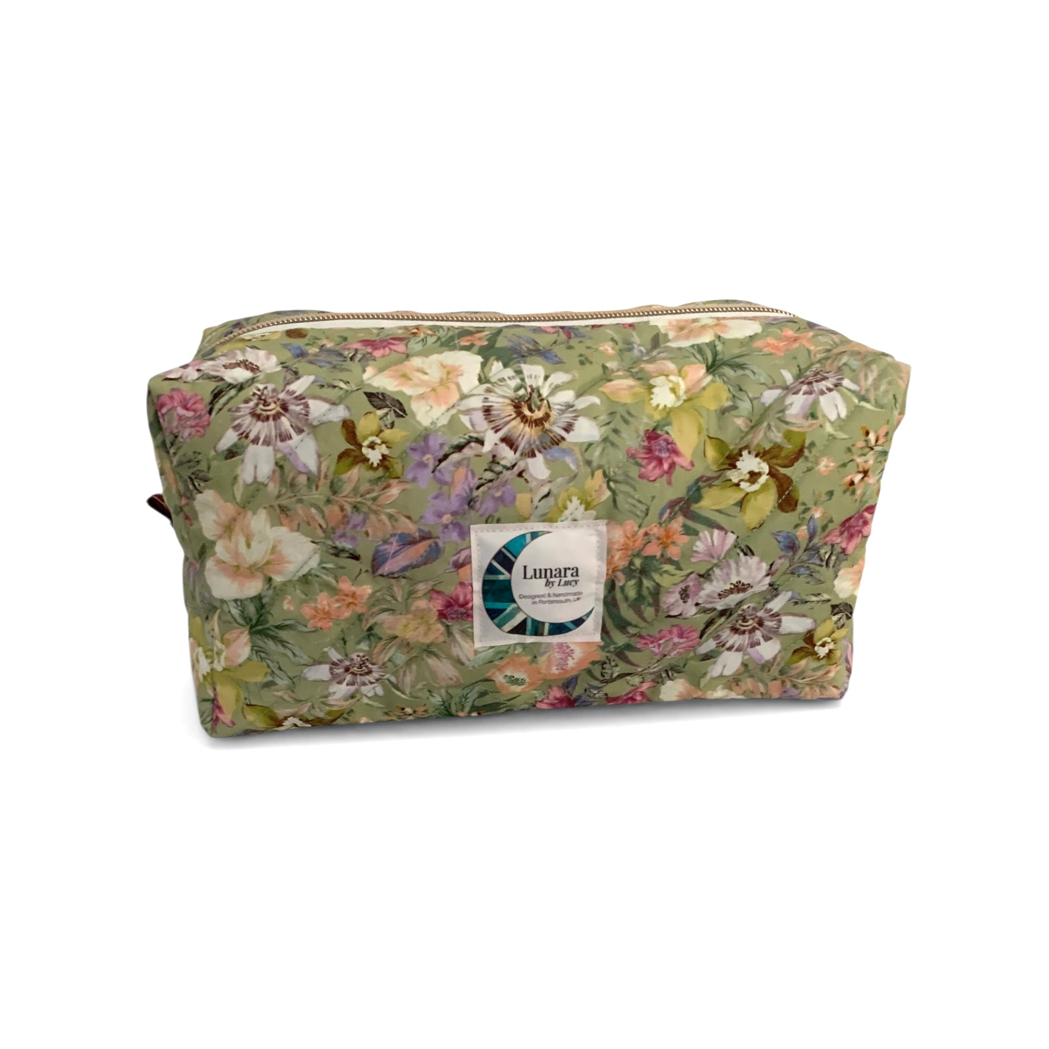 The Everyday Case - English Garden Quilted Makeup Bag / Boxy Zip Pouch