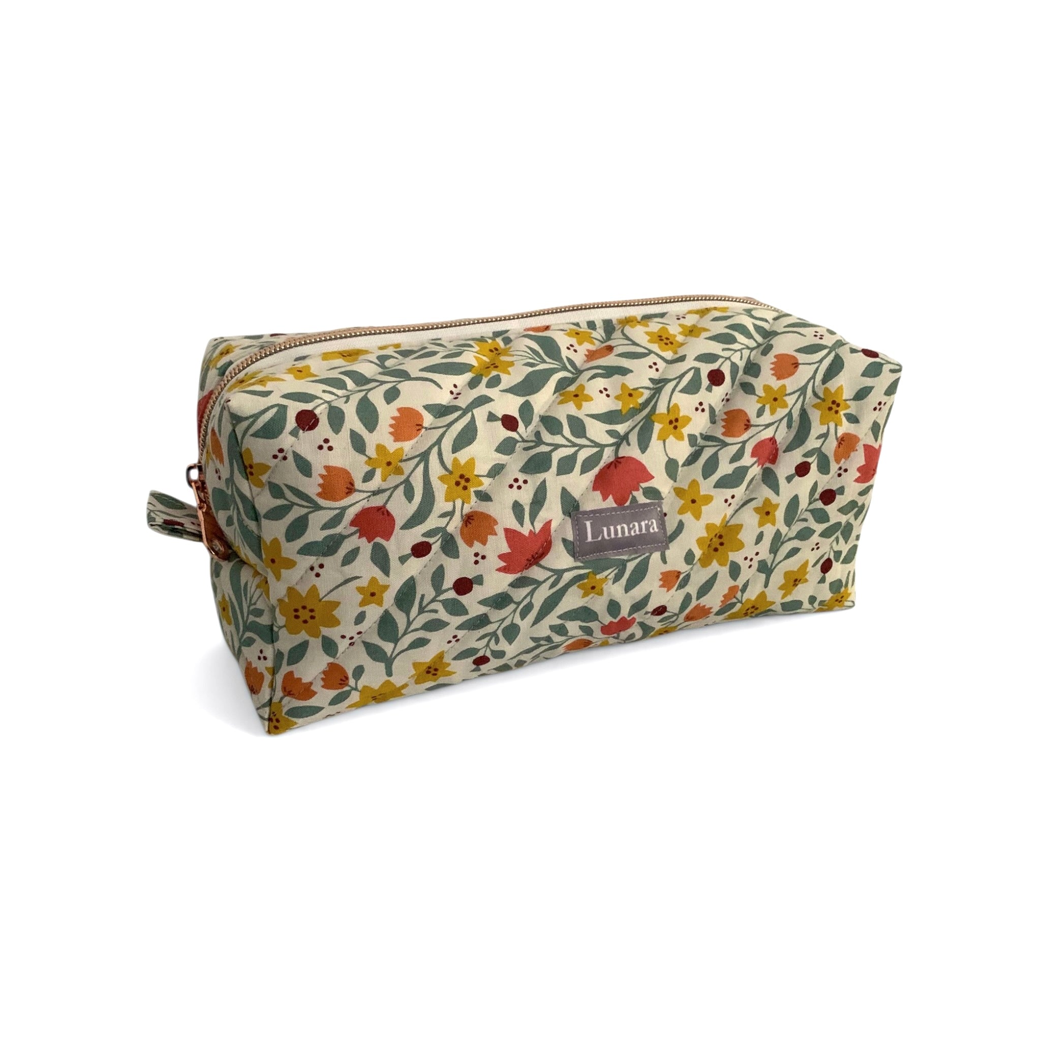 The Everyday Case - Sunshine Floral Print Quilted Makeup Bag / Boxy Zip Pouch