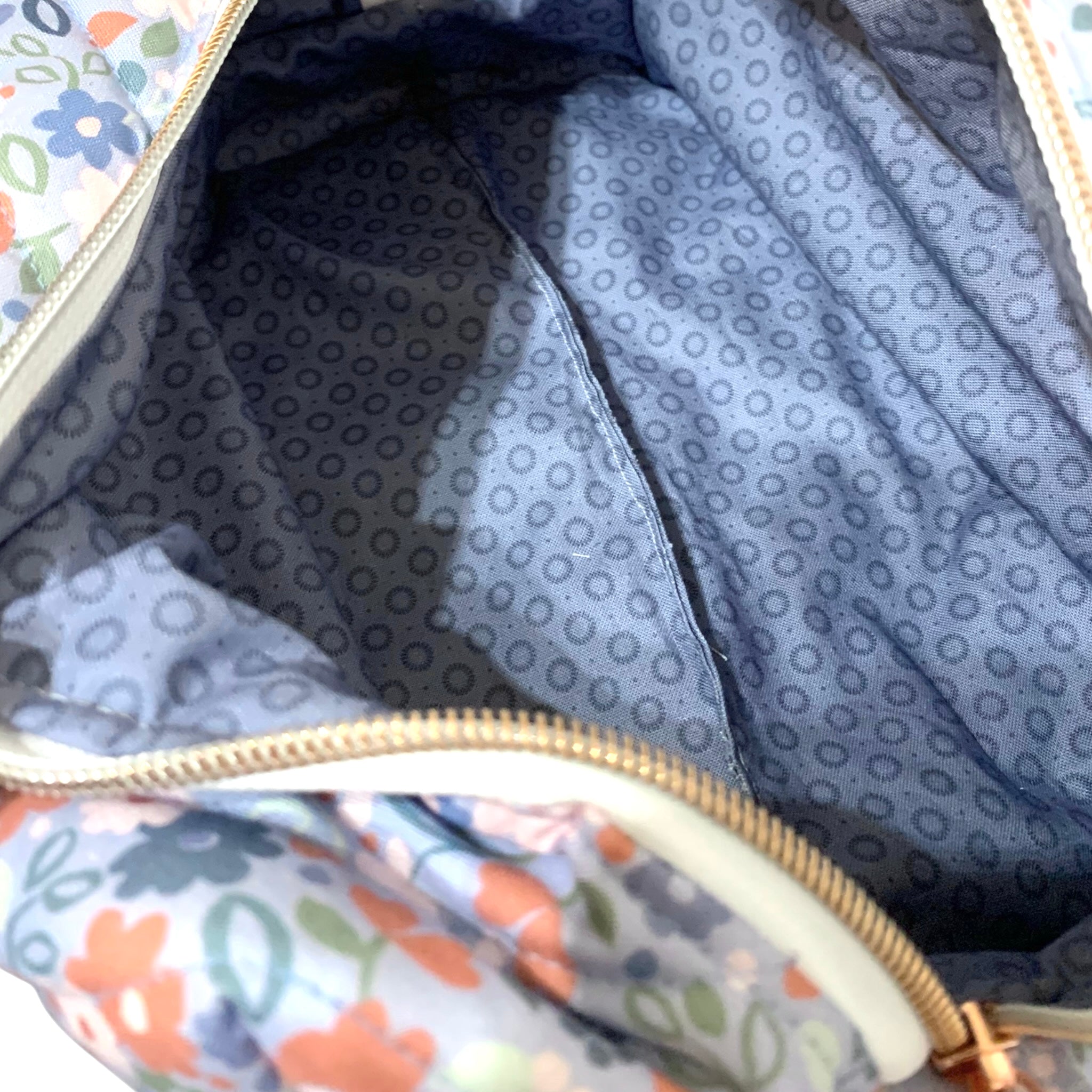The Everyday Case - Blue Flower Print Quilted Makeup Bag / Boxy Zip Pouch
