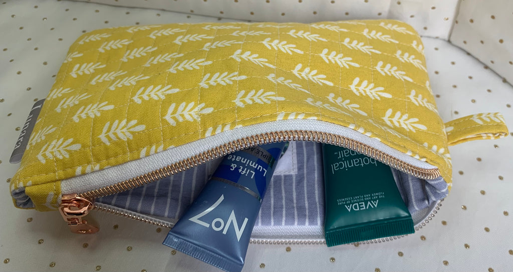 Mustard Leaves Quilted Makeup Pouch