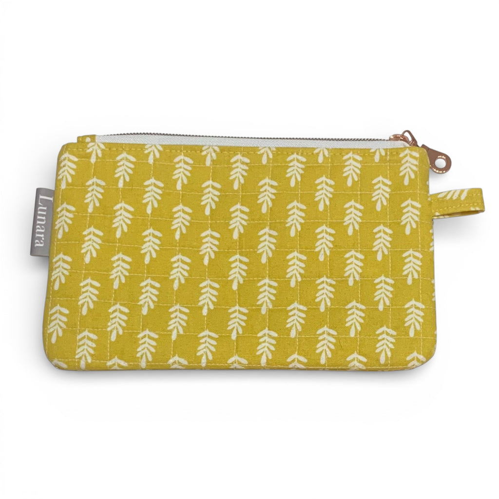 Mustard Leaves Quilted Makeup Pouch