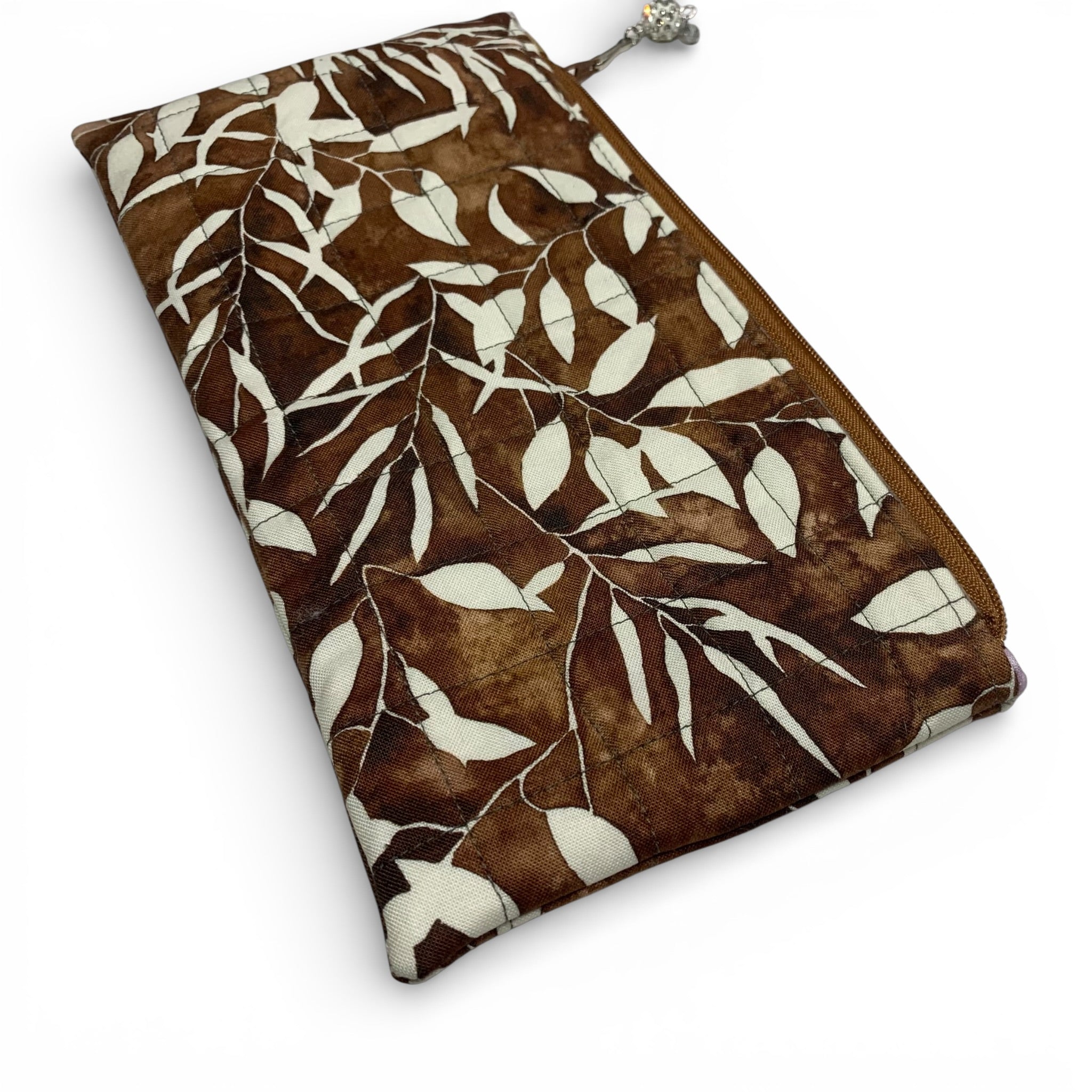 Chocolate Leaf Pencil & Glasses Case - Quilted Zip Pouch
