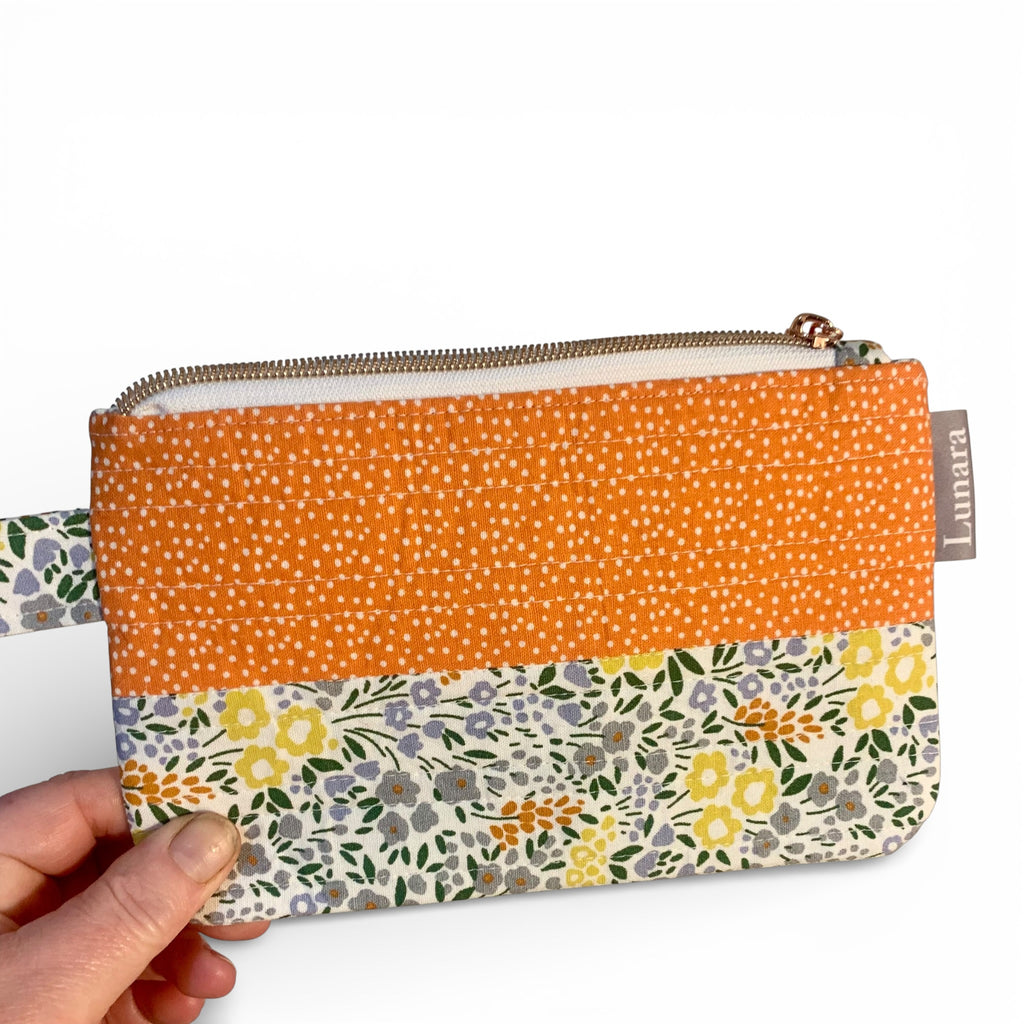 Floral Tangerine Quilted Makeup Pouch