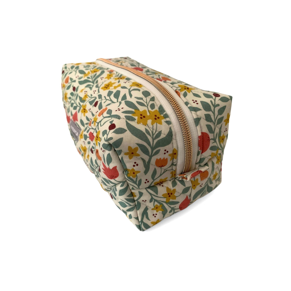 The Everyday Case - Sunshine Floral Print Quilted Makeup Bag / Boxy Zip Pouch