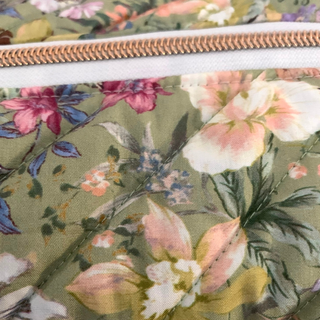The Everyday Case - English Garden Quilted Makeup Bag / Boxy Zip Pouch