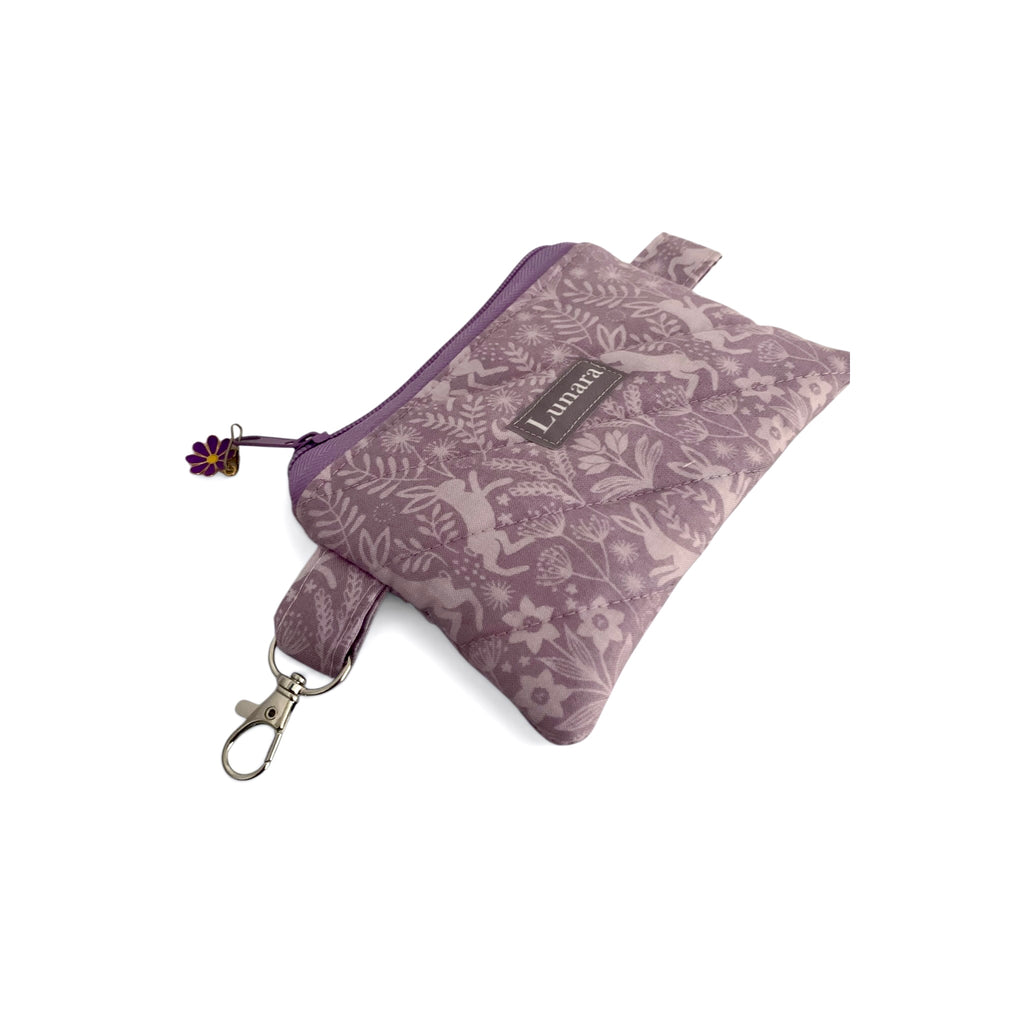 Lilac Hares Keychain Card Wallet - Quilted Zip Pouch
