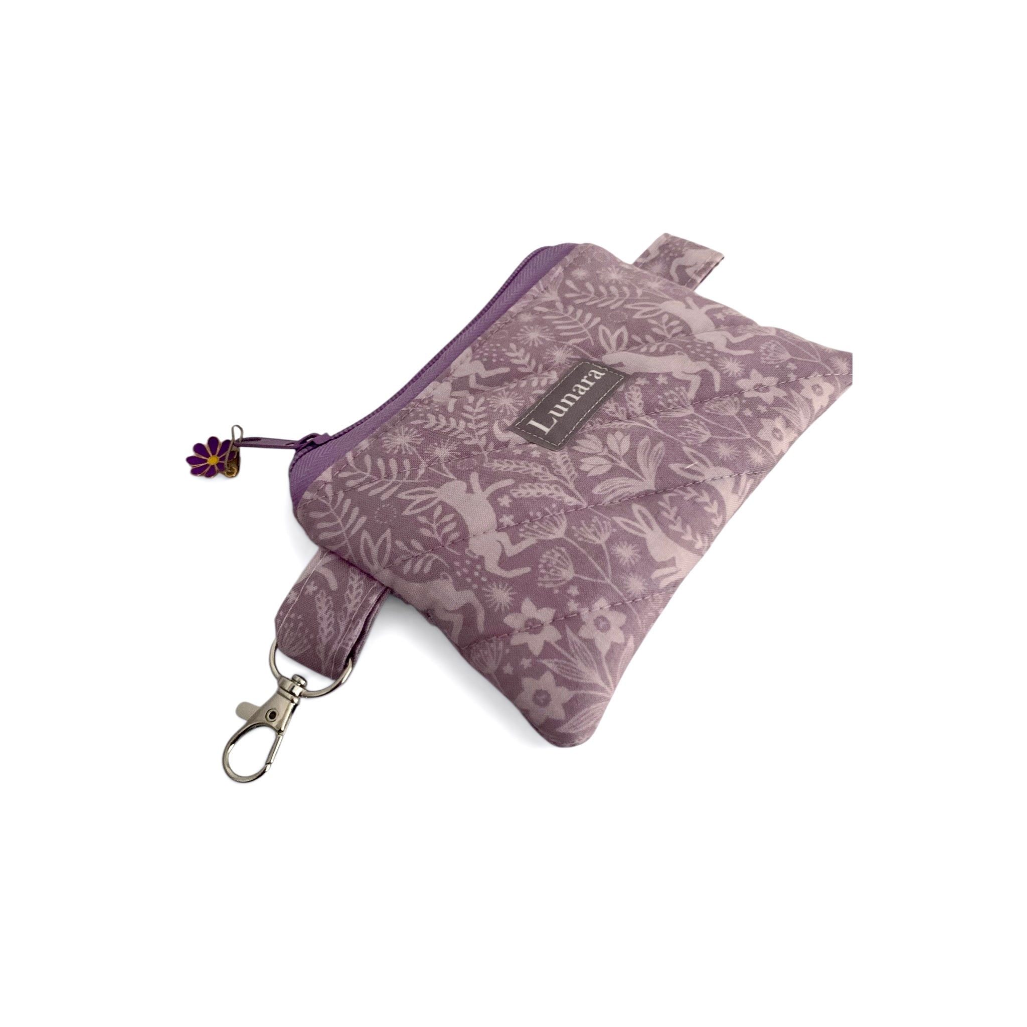 Lilac Hares Keychain Card Wallet - Quilted Zip Pouch