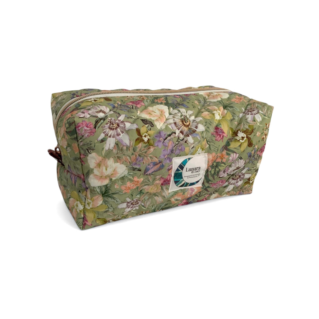 The Everyday Case - English Garden Quilted Makeup Bag / Boxy Zip Pouch