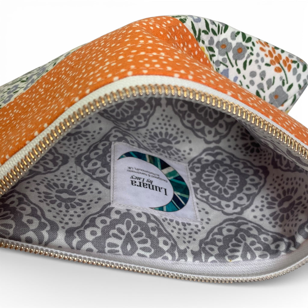 Floral Tangerine Quilted Makeup Pouch