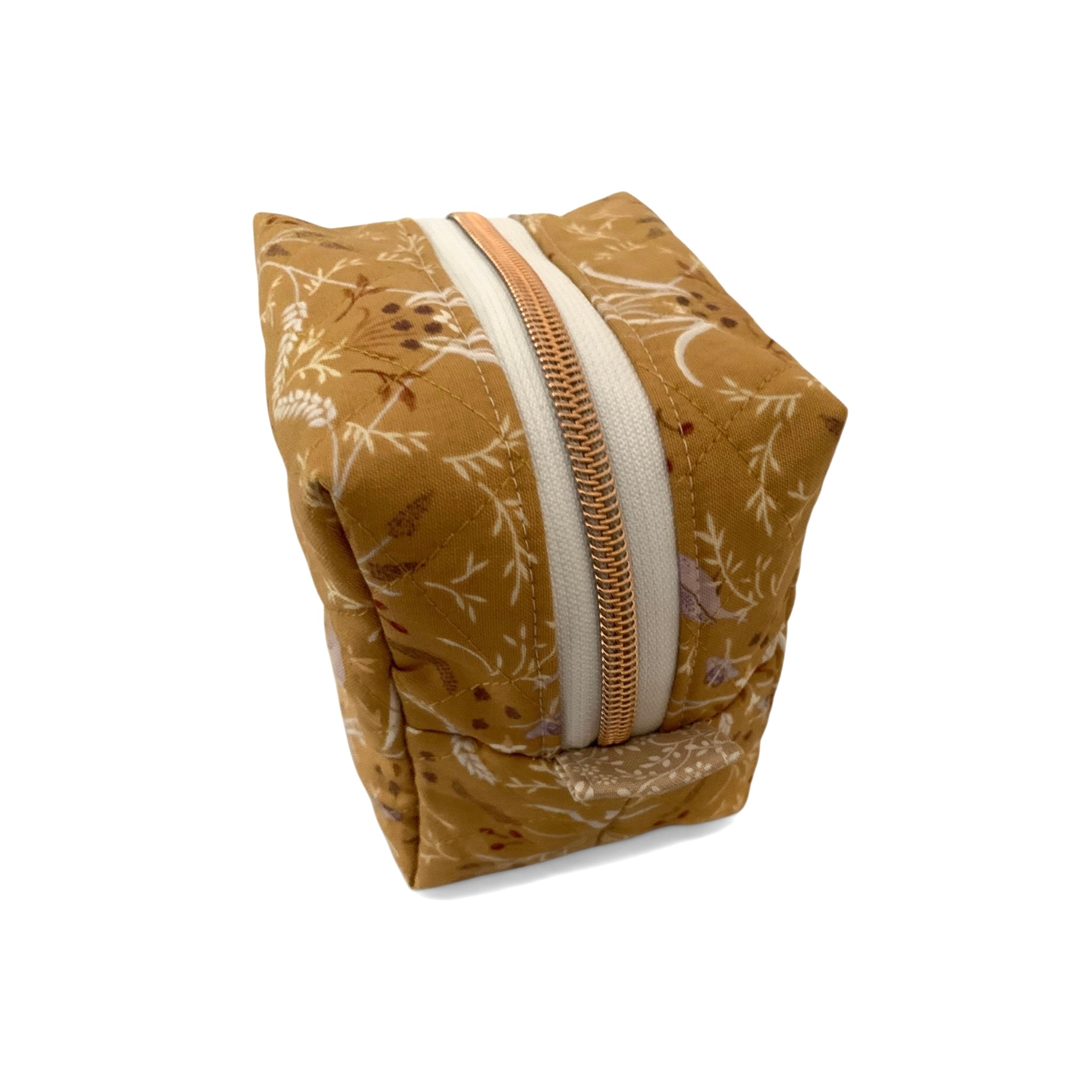 The Everyday Cube - Golden Meadow Quilted Makeup Bag / Boxy Zip Pouch