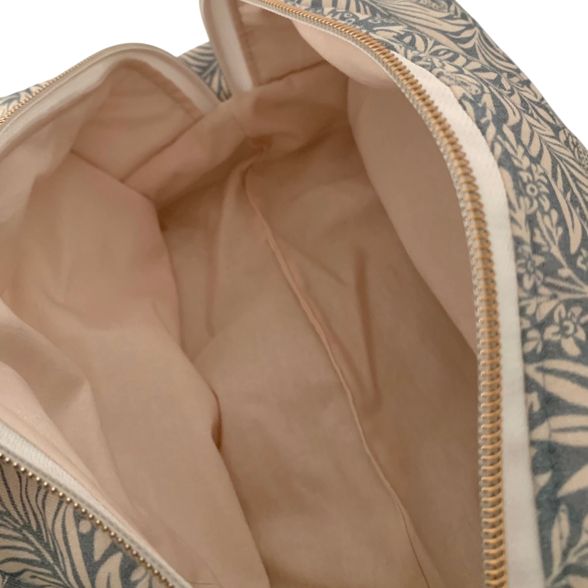 The Everyday Case - Blue Botanical Print Quilted Makeup Bag / Boxy Zip Pouch