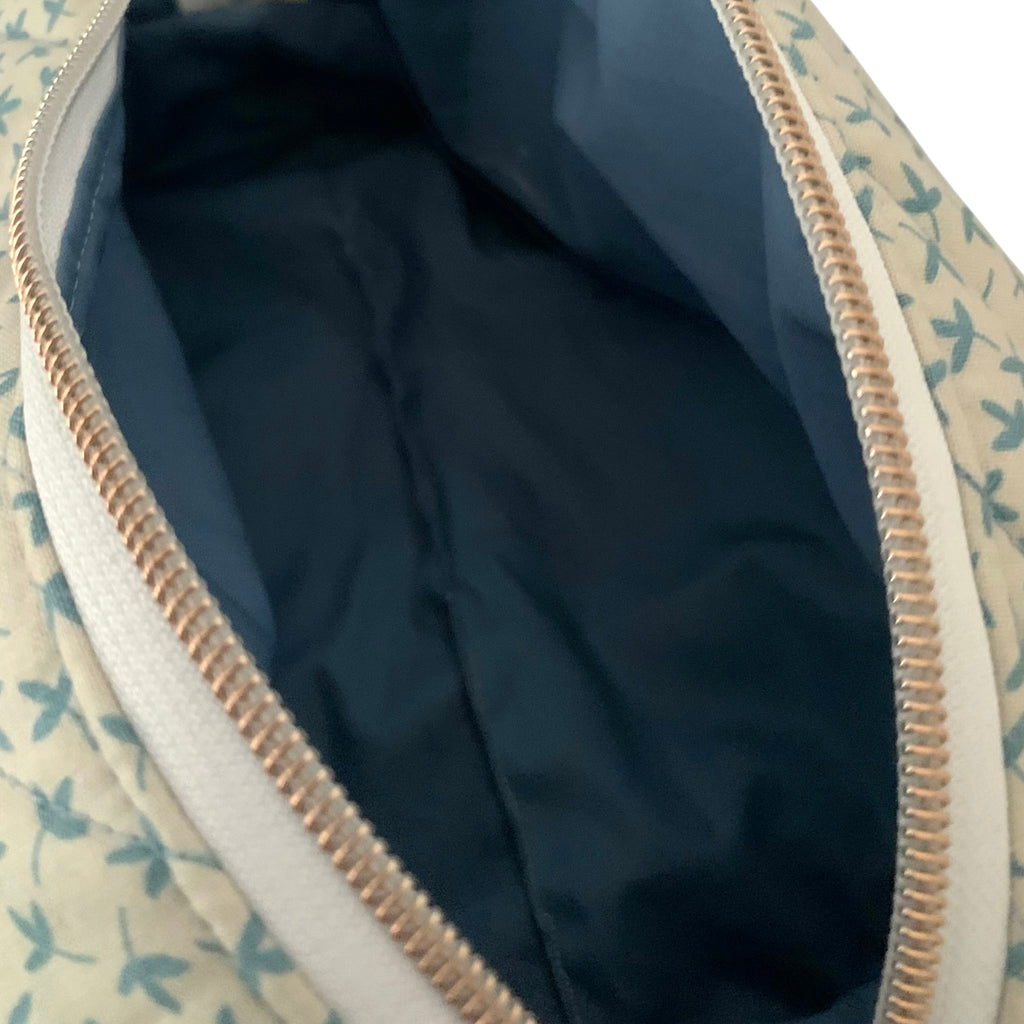 The Everyday Case - Blue Sprig Print Quilted Makeup Bag / Boxy Zip Pouch