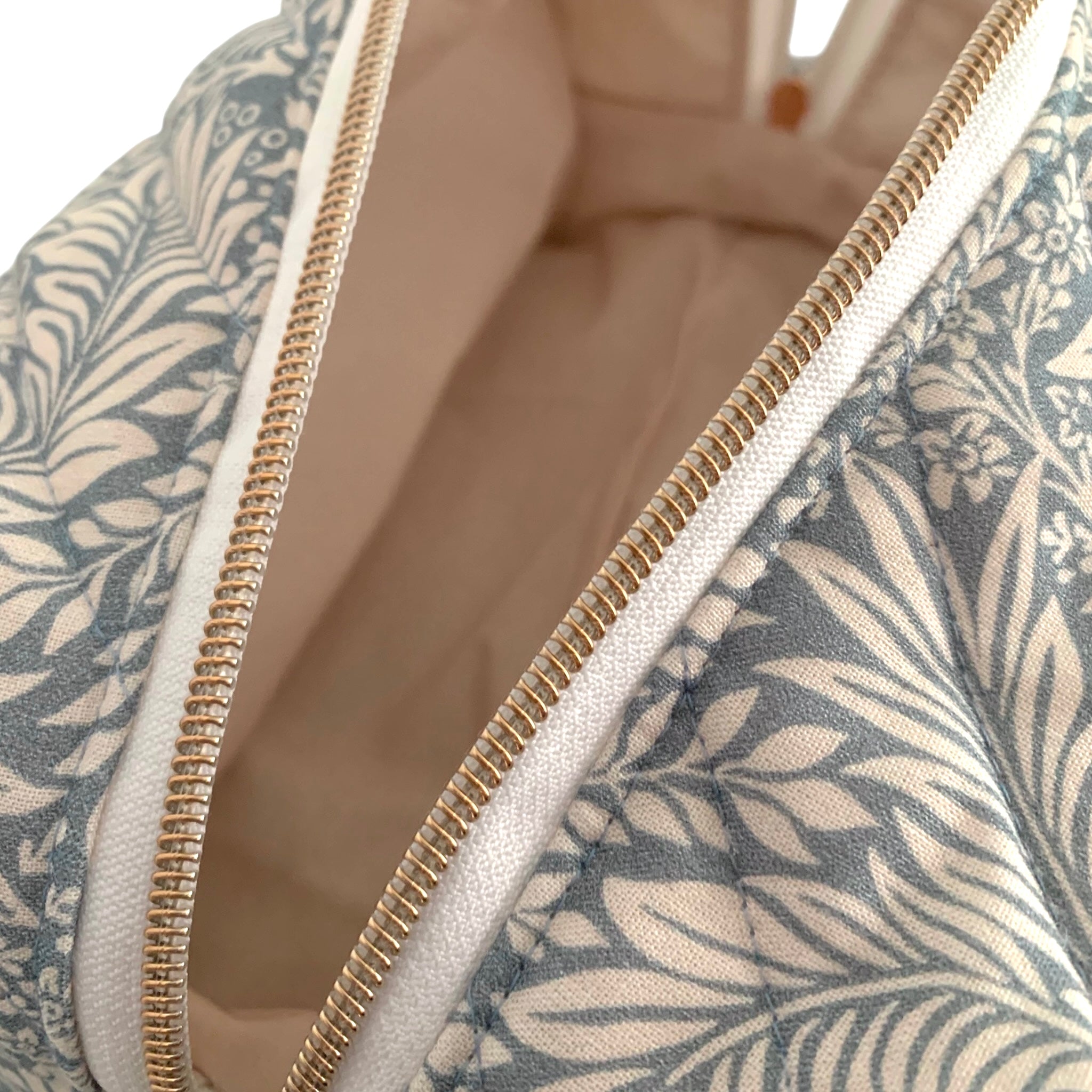 The Everyday Case - Blue Botanical Print Quilted Makeup Bag / Boxy Zip Pouch