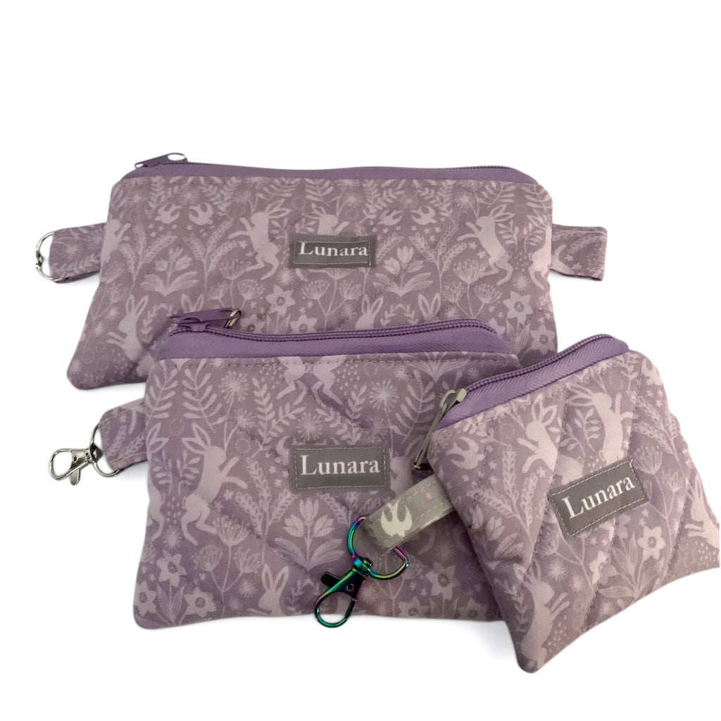 Lilac Hares Keychain Card Wallet - Quilted Zip Pouch