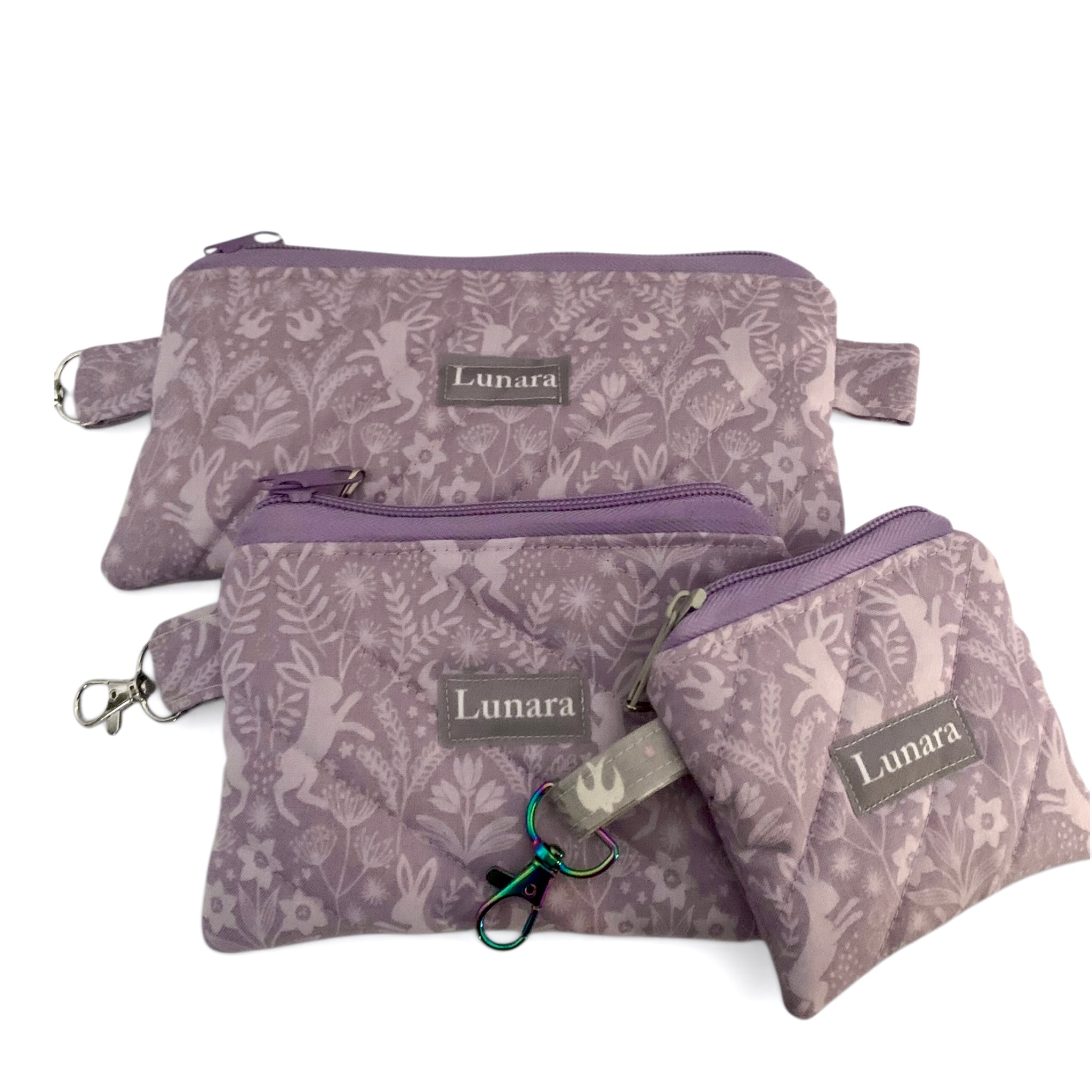 Lilac Hares Keychain Card Wallet - Quilted Zip Pouch