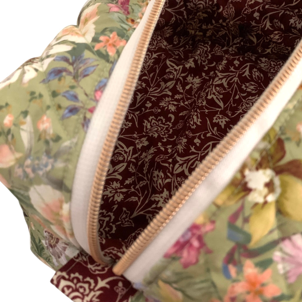 The Everyday Case - English Garden Quilted Makeup Bag / Boxy Zip Pouch