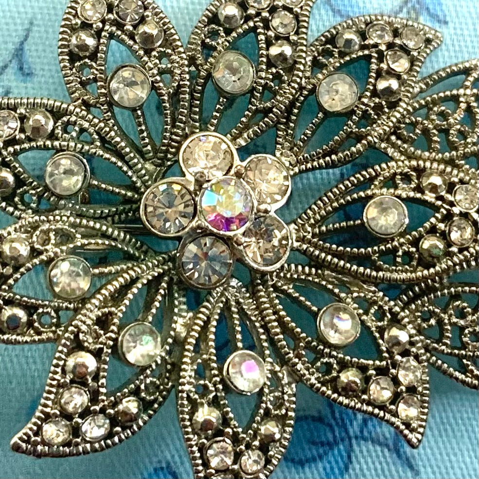 Vintage Signed Liz Claiborne Flower Brooch with Fabric Gift Cushion