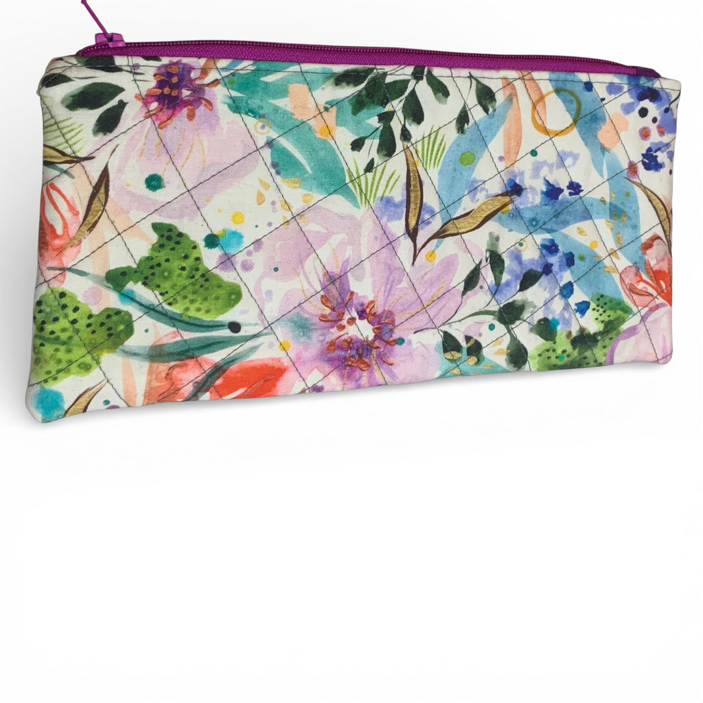 Lilac Floral Pencil & Glasses Case - Quilted Zip Pouch