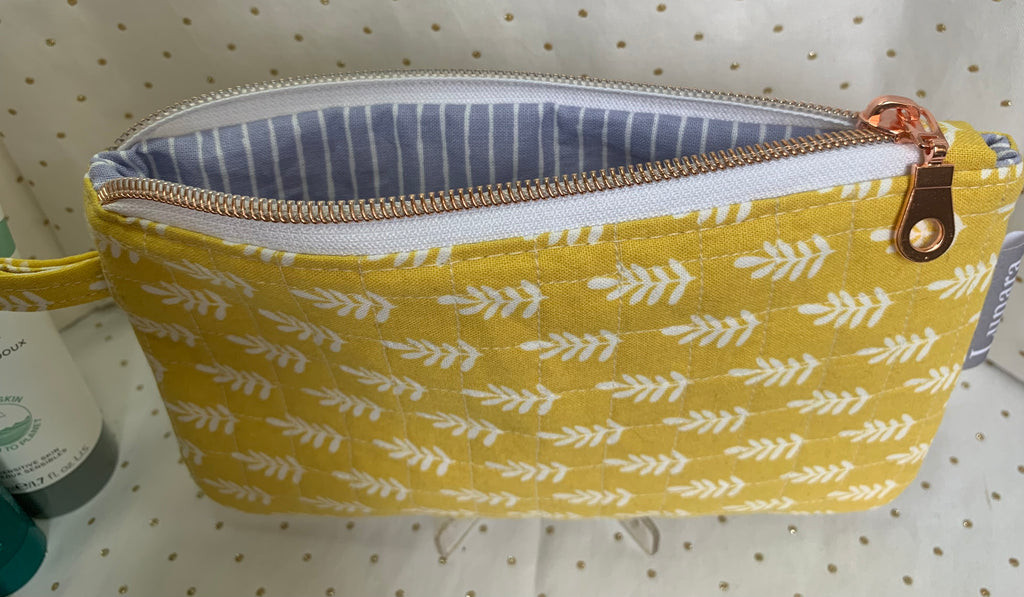 Mustard Leaves Quilted Makeup Pouch