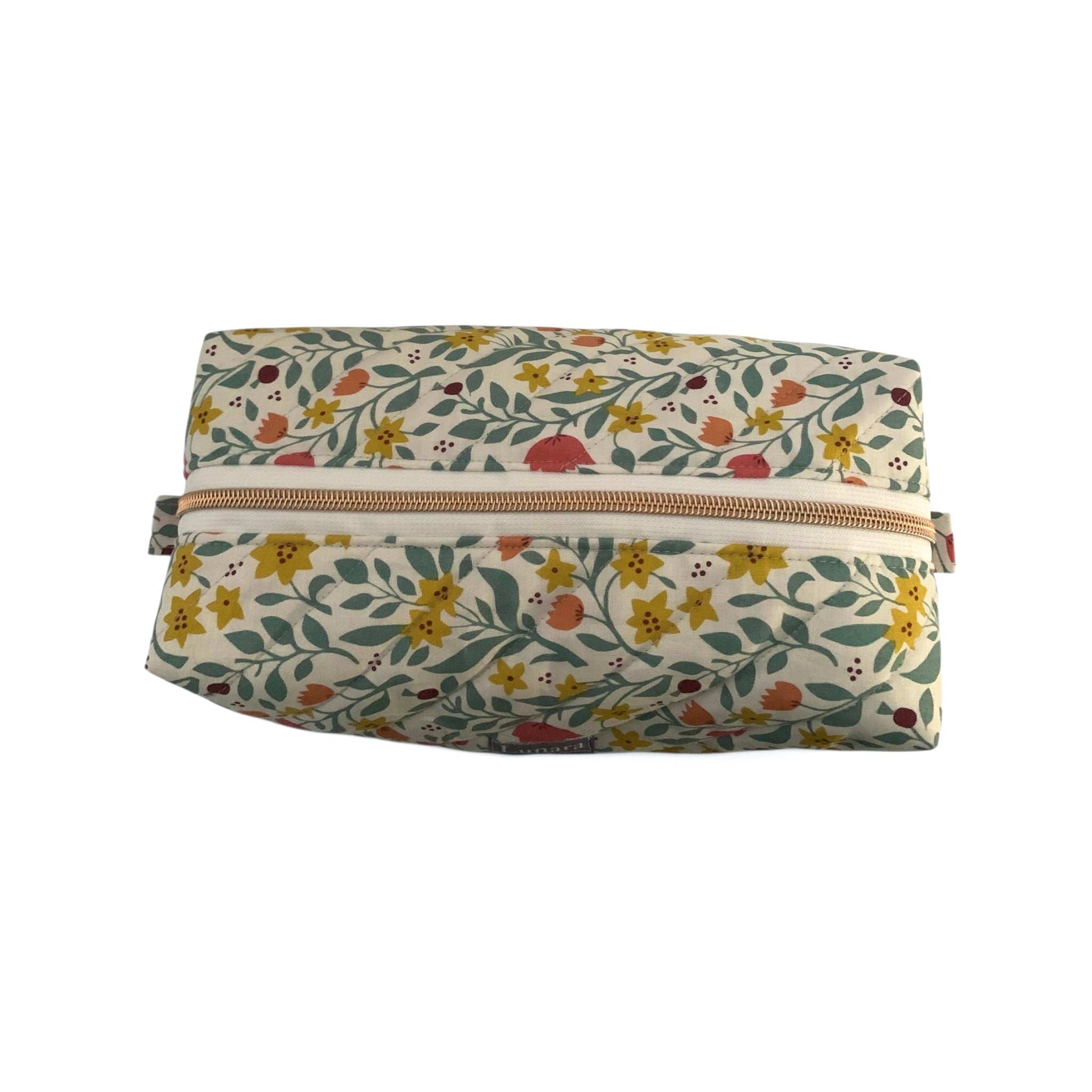 The Everyday Case - Sunshine Floral Print Quilted Makeup Bag / Boxy Zip Pouch