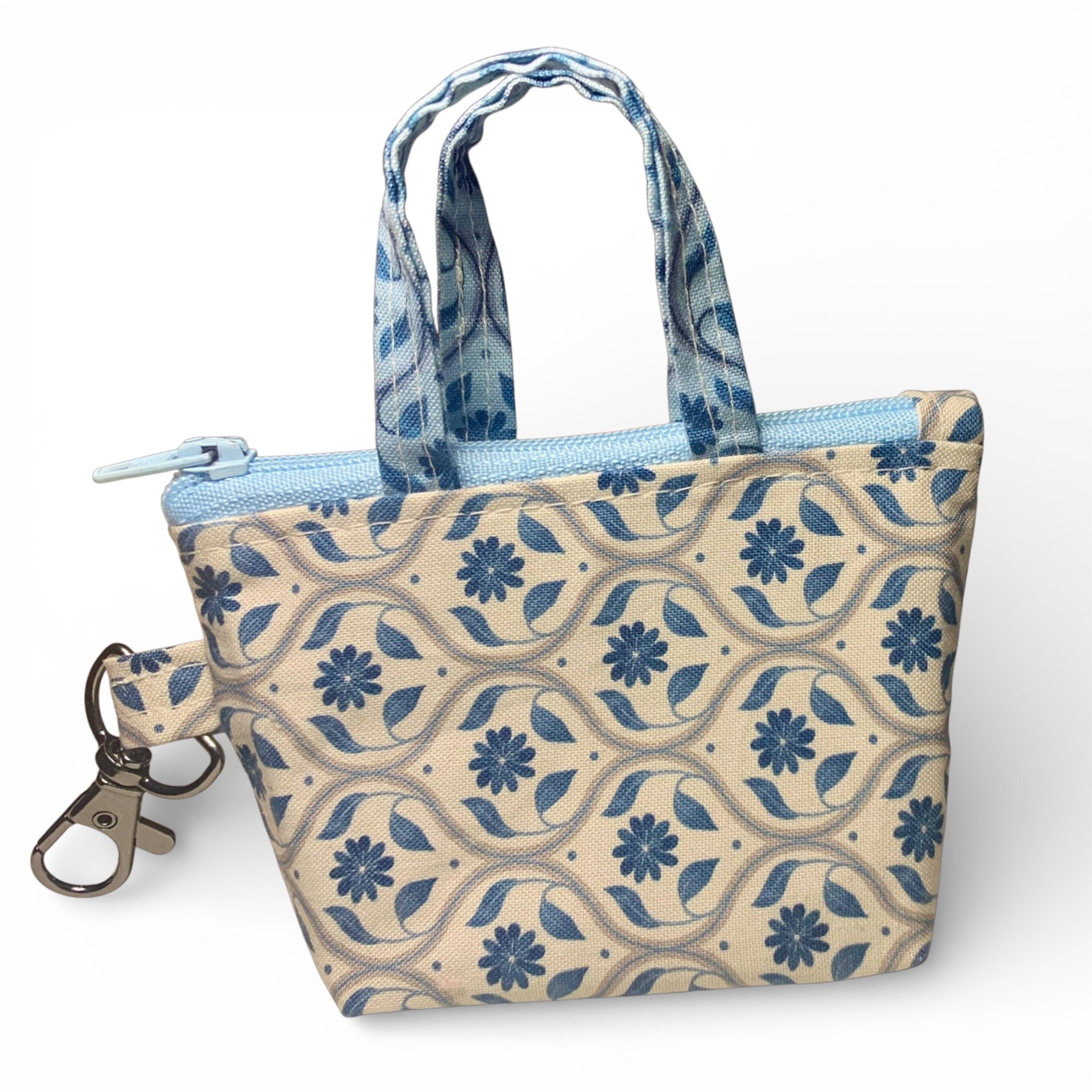 Cream Blue Floral Tiny Tote