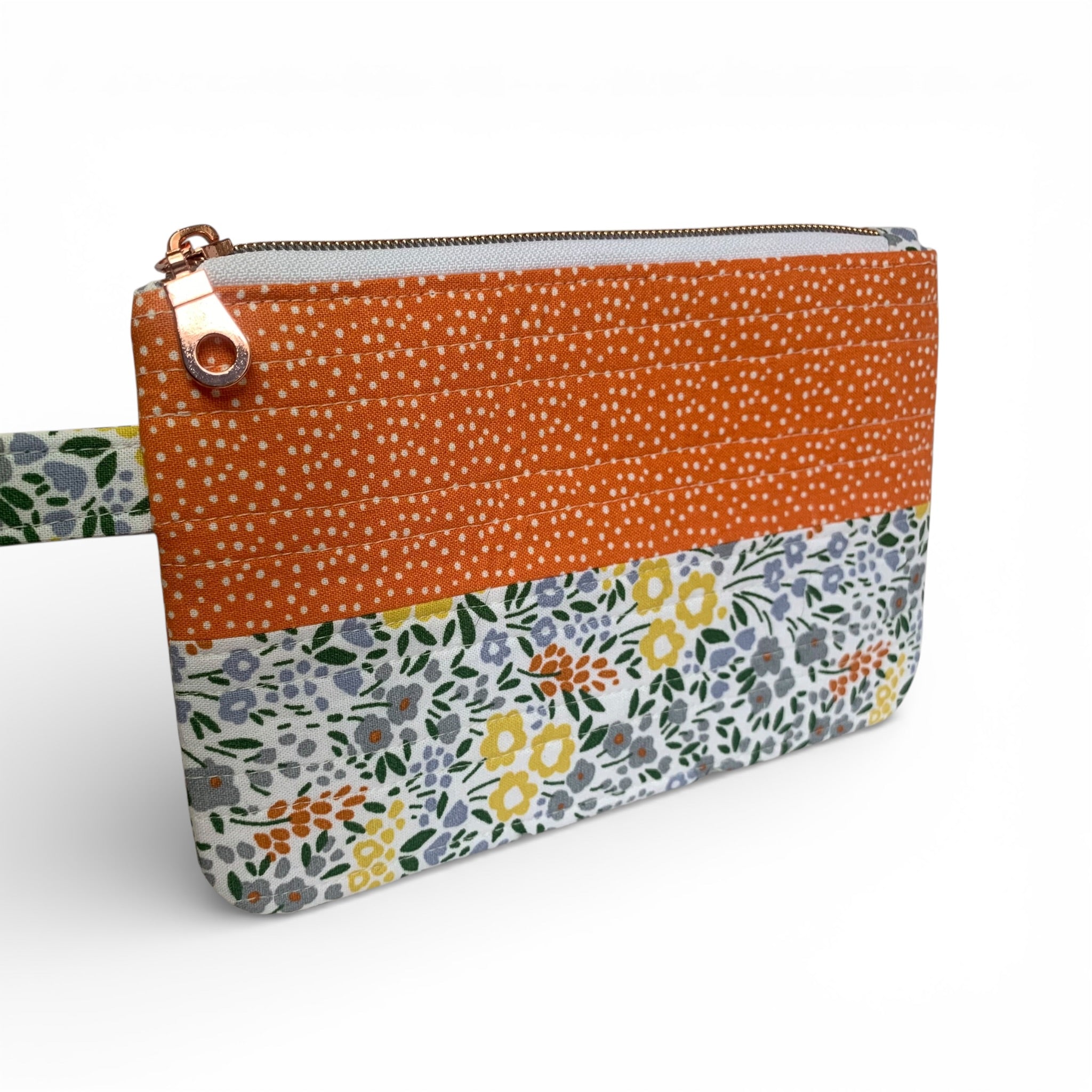 Floral Tangerine Quilted Makeup Pouch