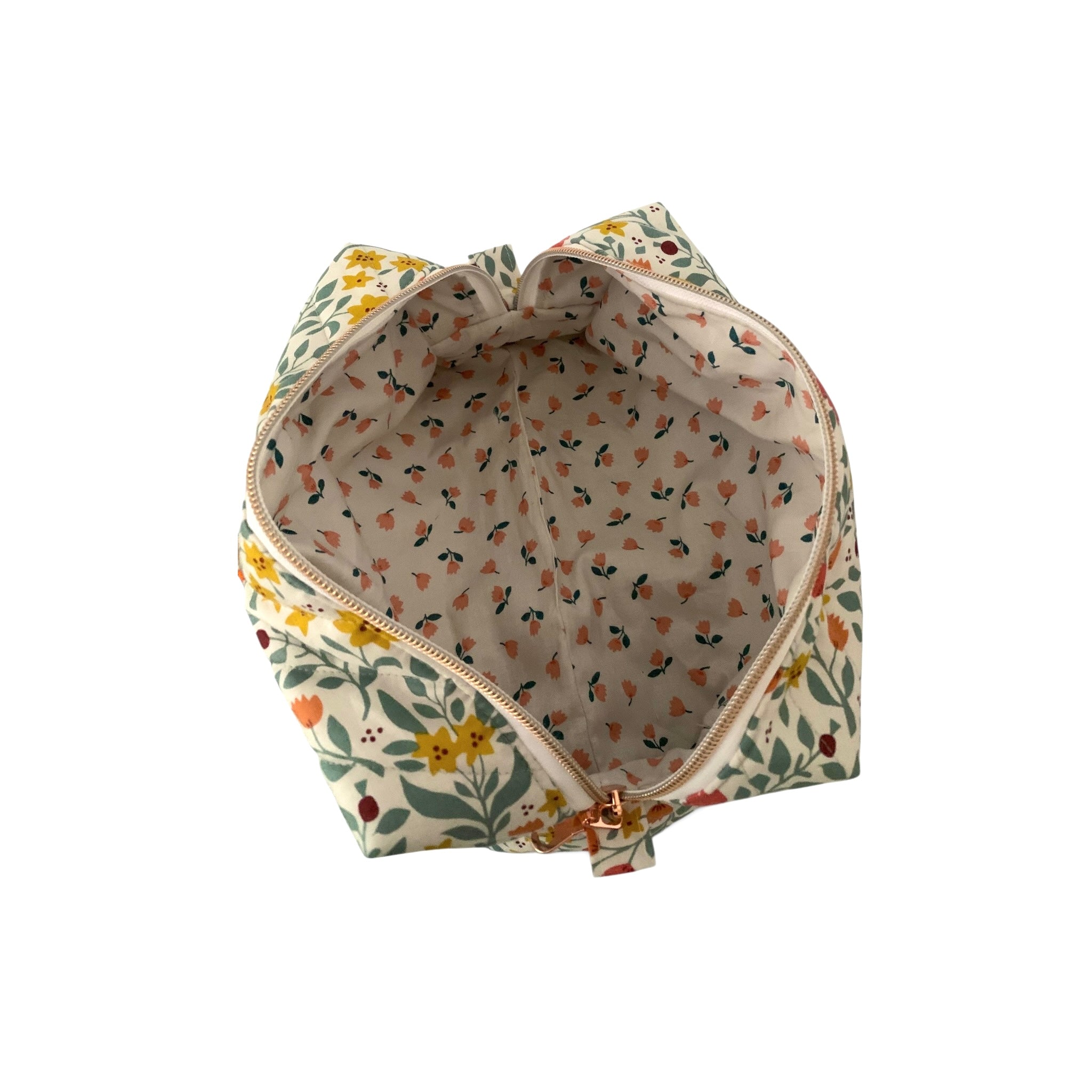The Everyday Case - Sunshine Floral Print Quilted Makeup Bag / Boxy Zip Pouch