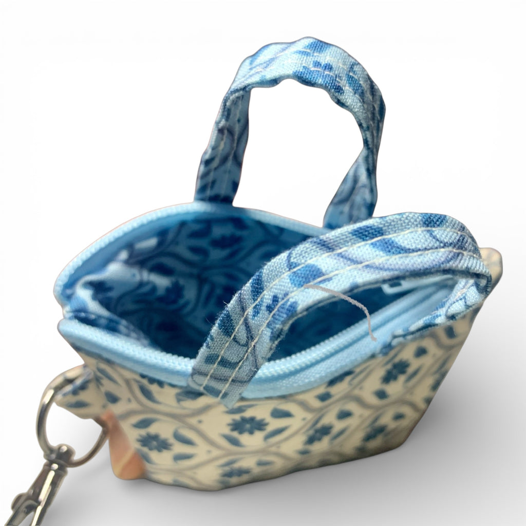 Cream Blue Floral Tiny Tote