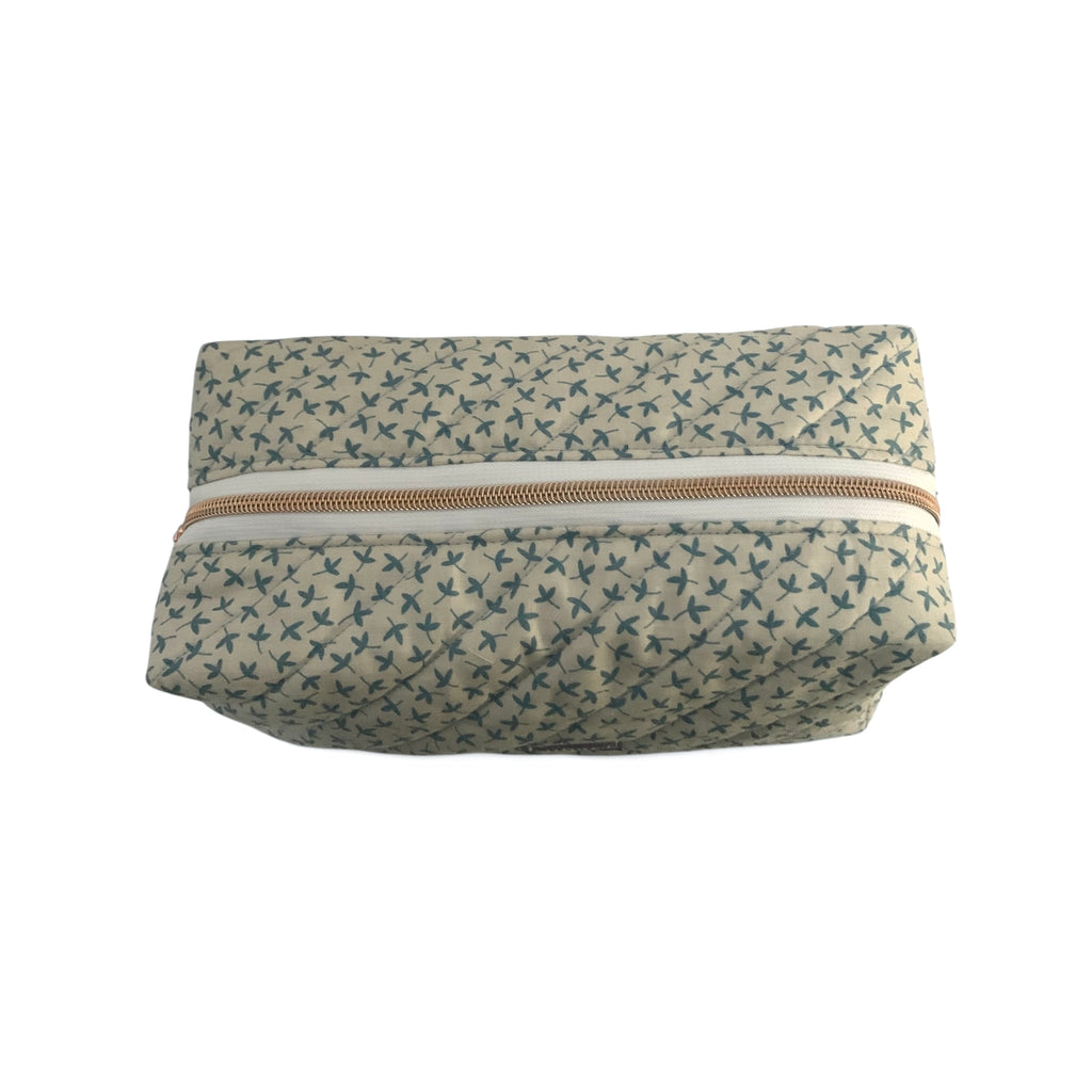 The Everyday Case - Blue Sprig Print Quilted Makeup Bag / Boxy Zip Pouch