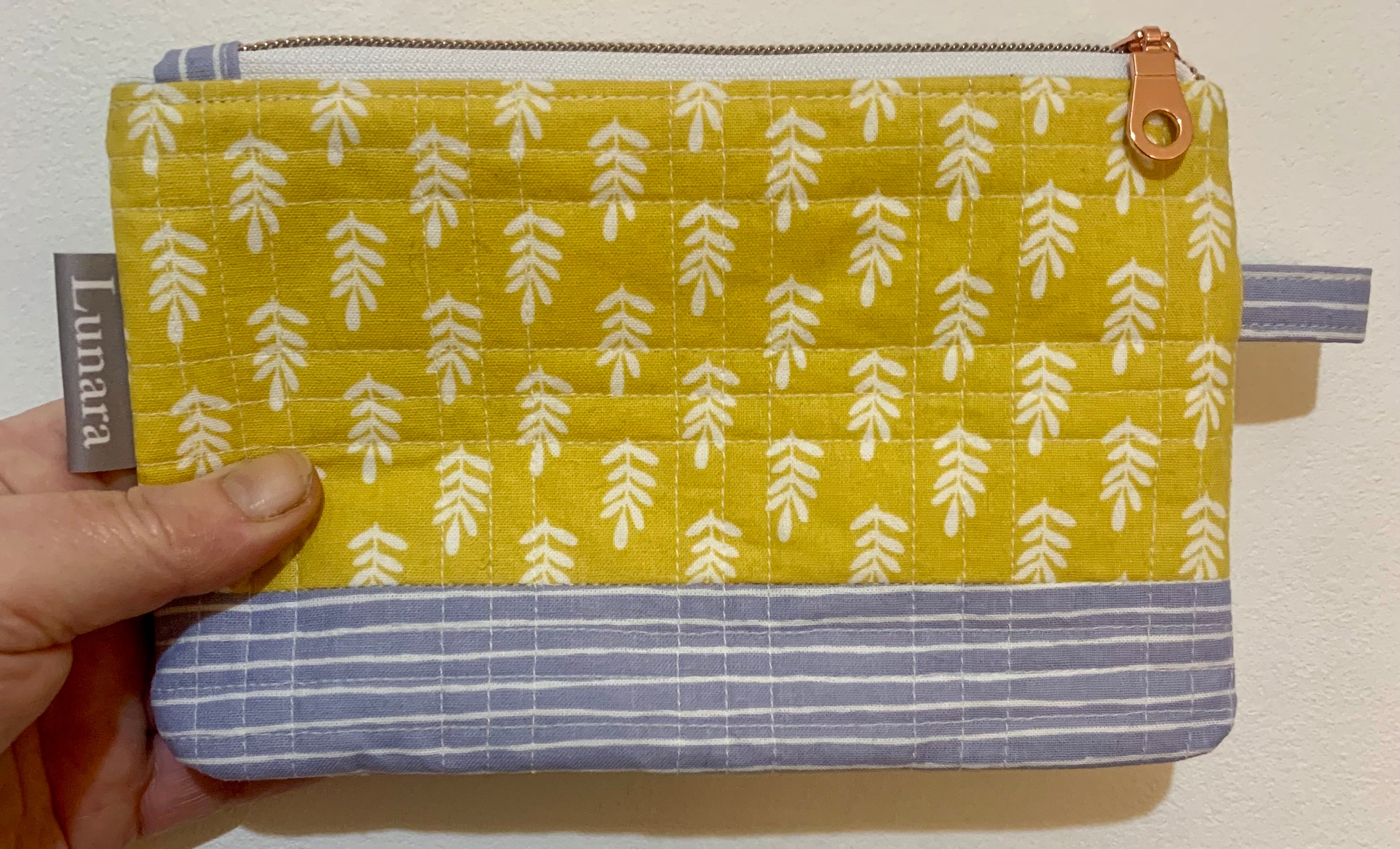 Mustard and Grey Quilted Makeup Pouch