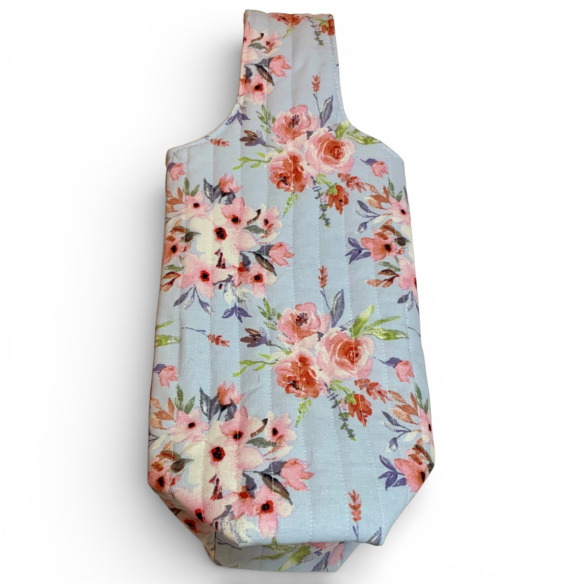 Baby Blue Floral Quilted Bottle Gift Bag