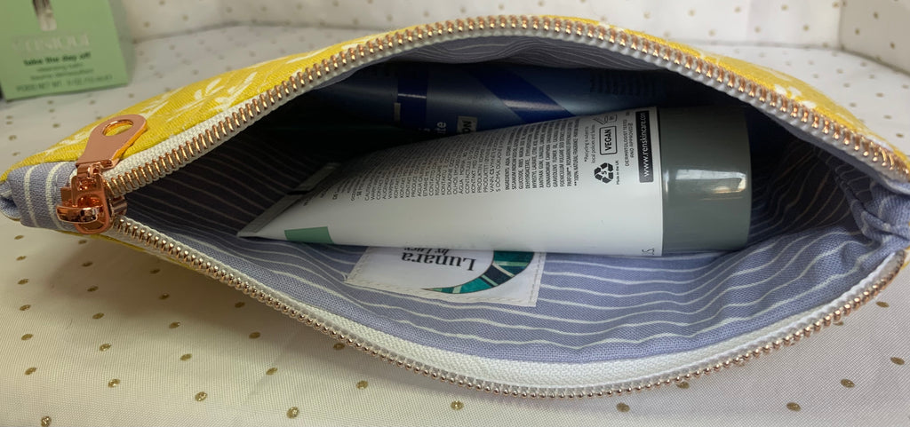 Mustard and Grey Quilted Makeup Pouch