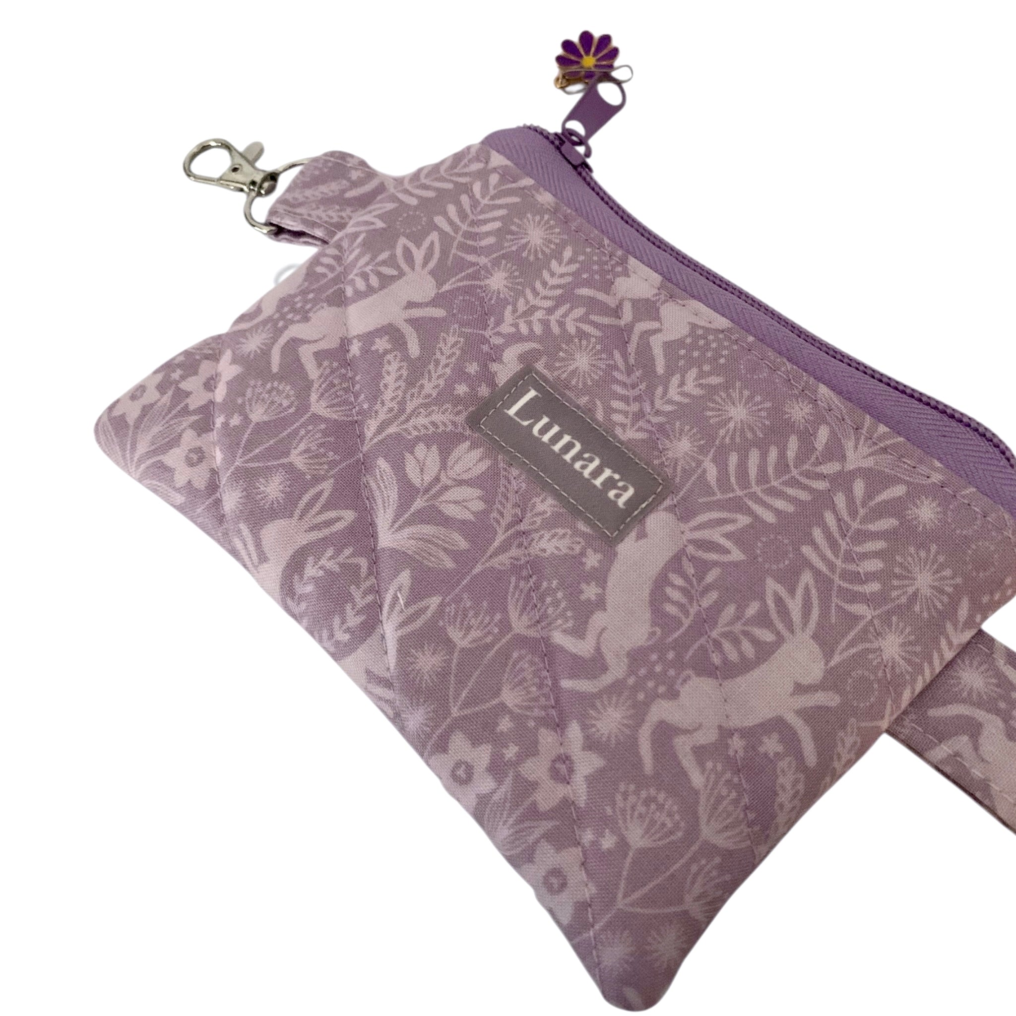 Lilac Hares Keychain Card Wallet - Quilted Zip Pouch