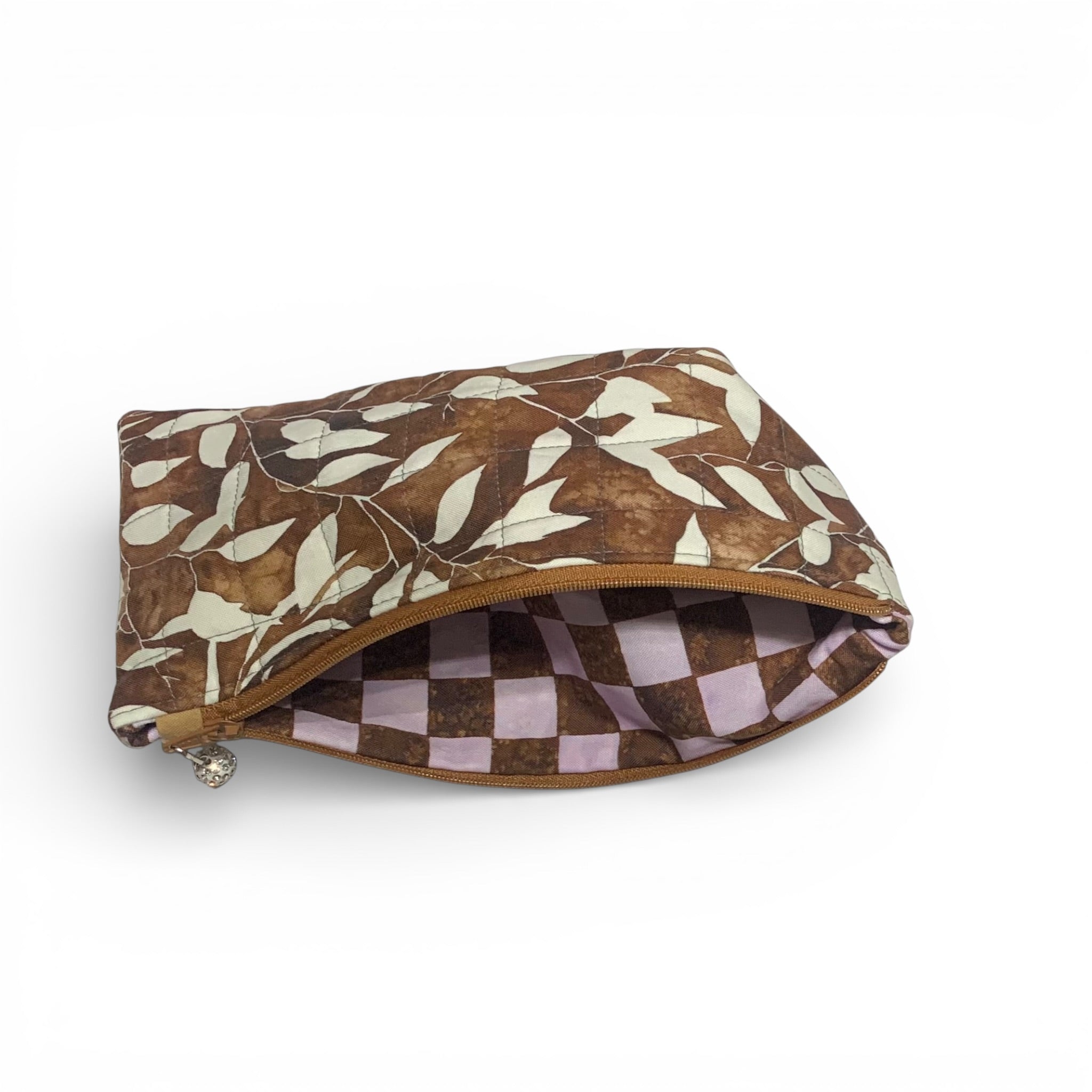 Chocolate Leaf Pencil & Glasses Case - Quilted Zip Pouch