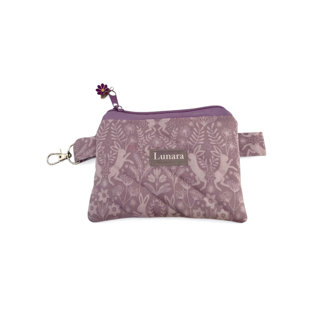 Lilac Hares Keychain Card Wallet - Quilted Zip Pouch