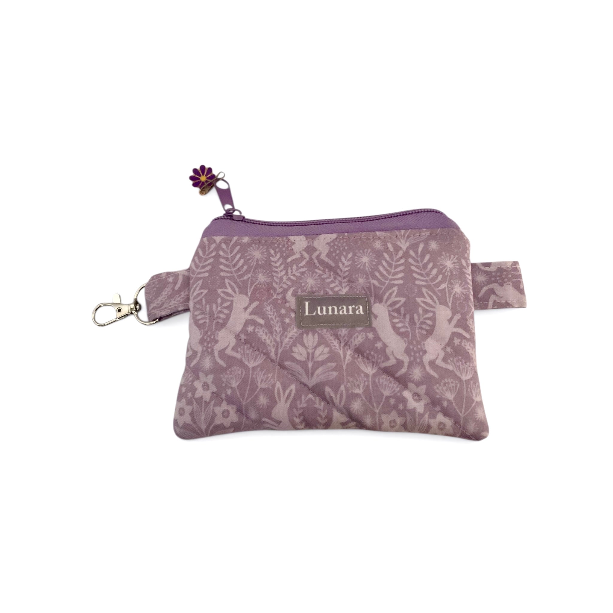 Lilac Hares Keychain Card Wallet - Quilted Zip Pouch