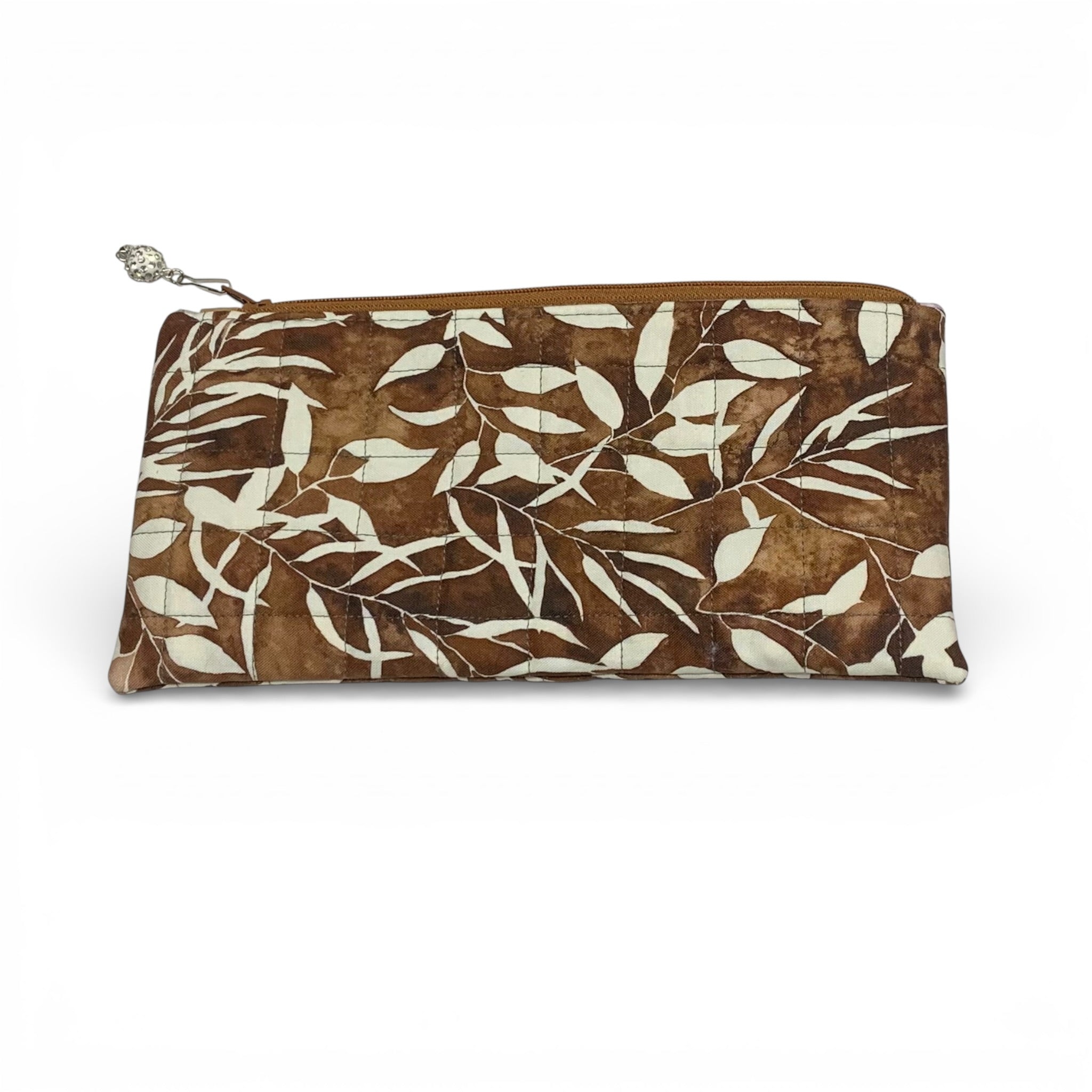Chocolate Leaf Pencil & Glasses Case - Quilted Zip Pouch
