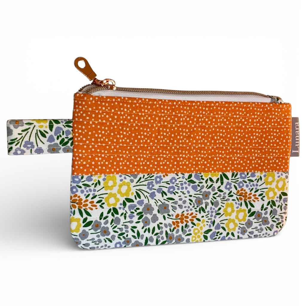 Floral Tangerine Quilted Makeup Pouch