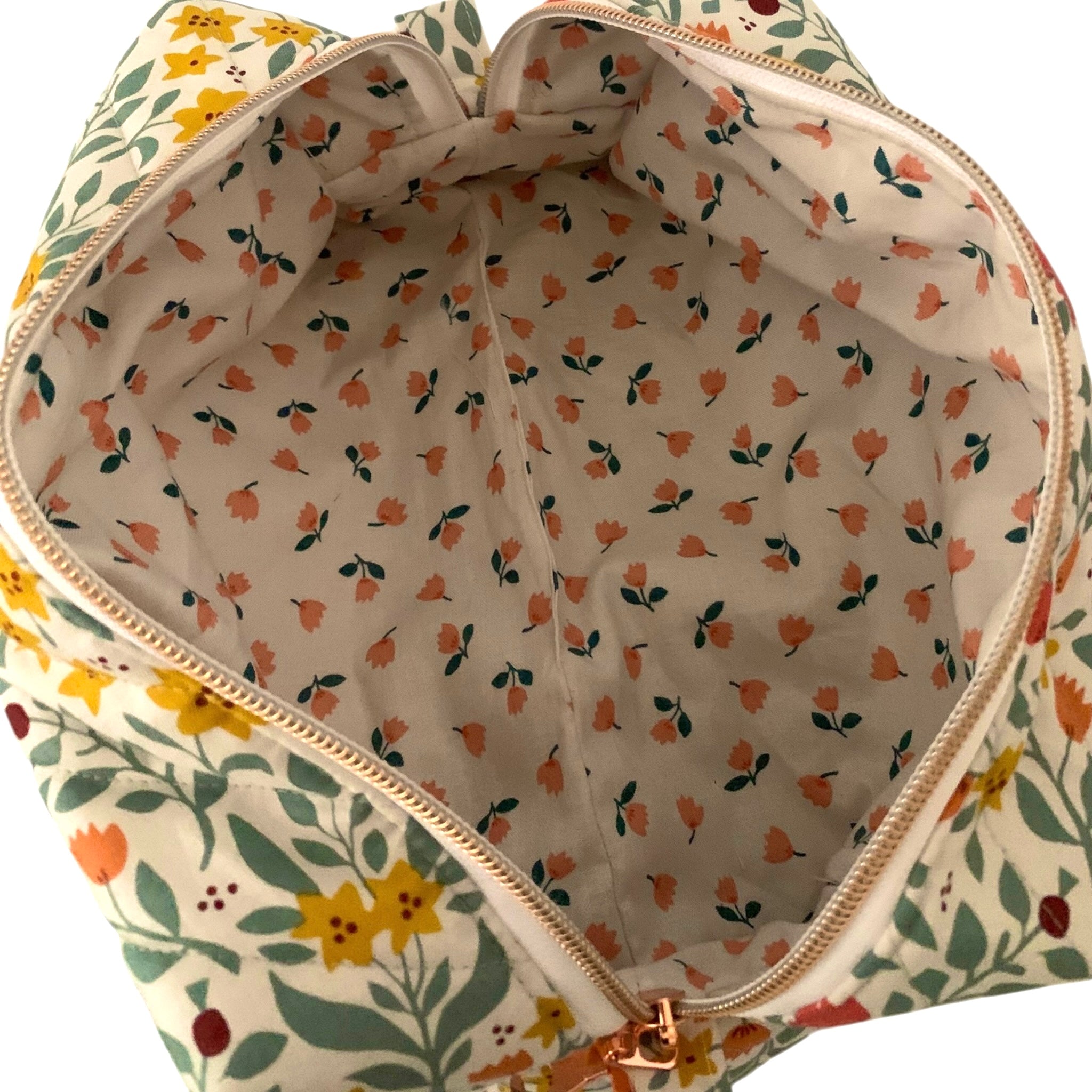 The Everyday Case - Sunshine Floral Print Quilted Makeup Bag / Boxy Zip Pouch