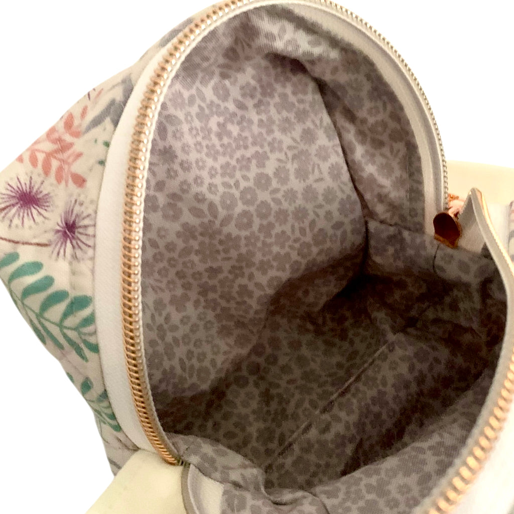 The Everyday Cube - Meadow Hares Quilted Makeup Bag / Boxy Zip Pouch