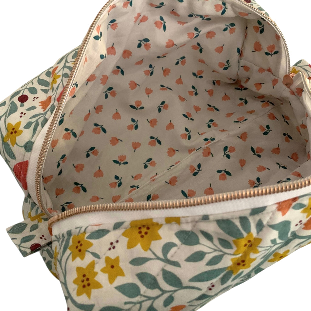 The Everyday Case - Sunshine Floral Print Quilted Makeup Bag / Boxy Zip Pouch