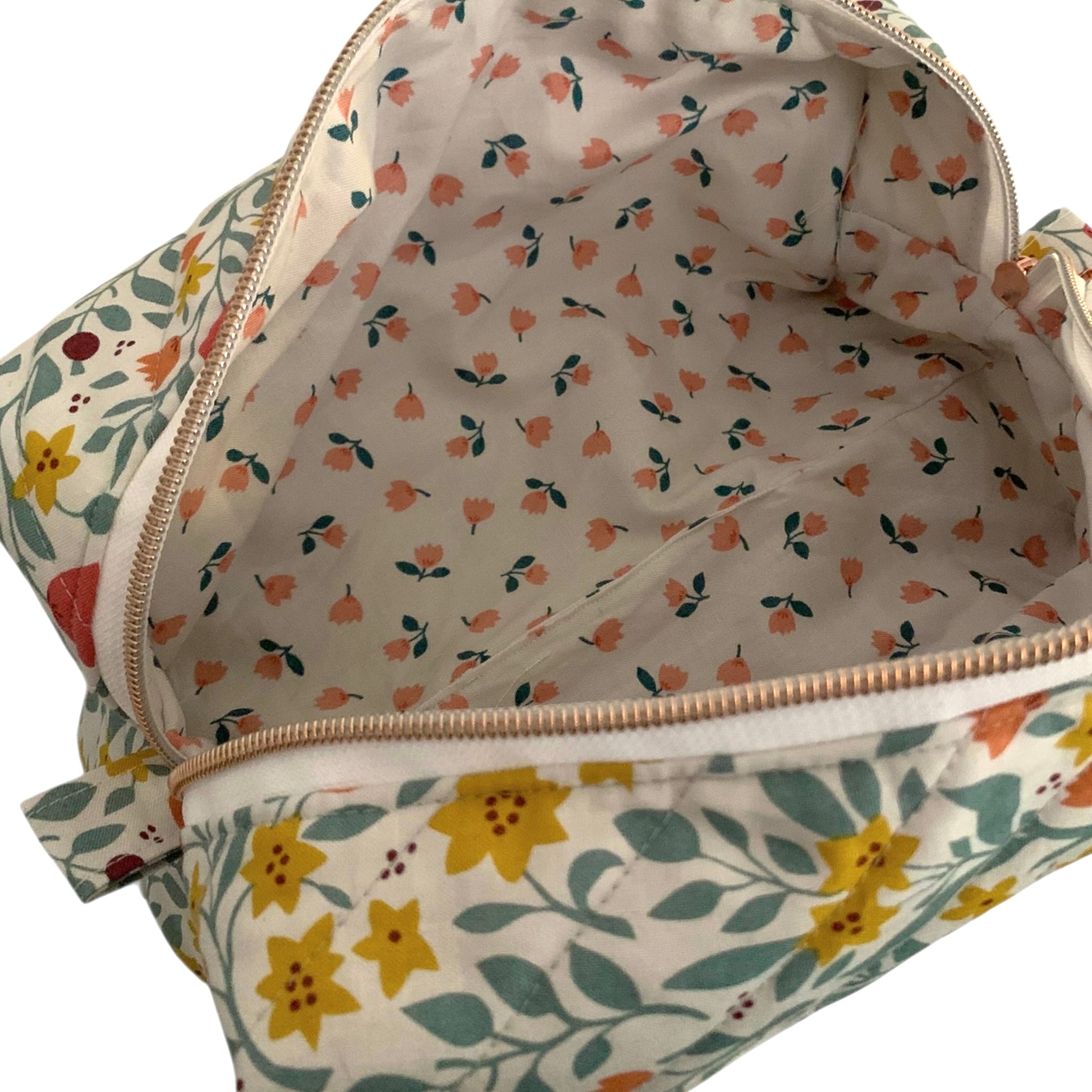 The Everyday Case - Sunshine Floral Print Quilted Makeup Bag / Boxy Zip Pouch