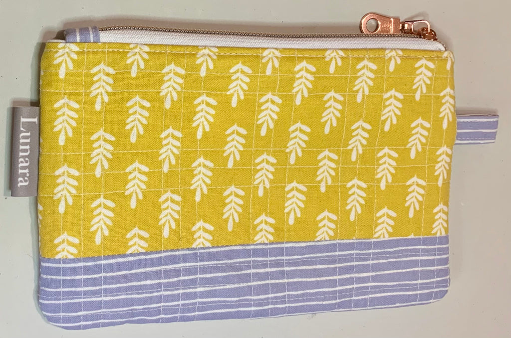 Mustard and Grey Quilted Makeup Pouch