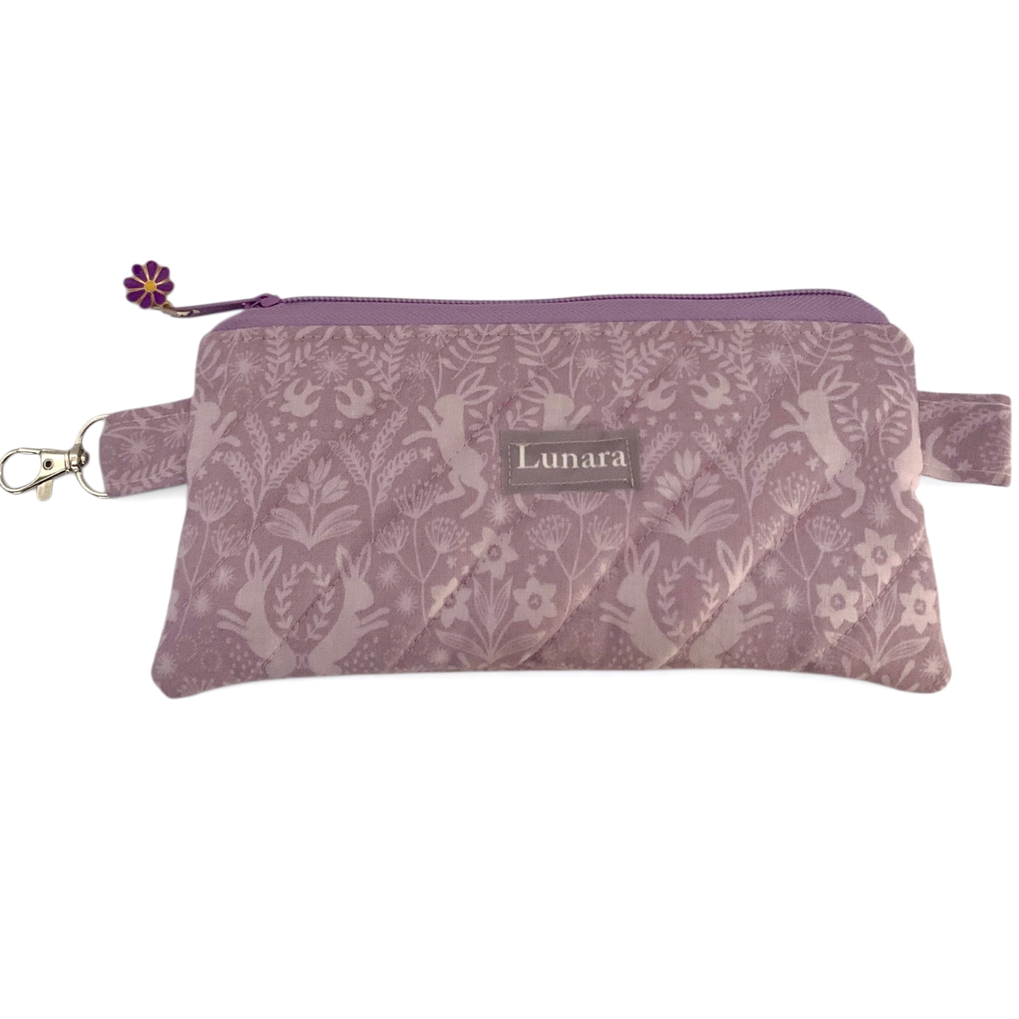 Lilac Hares Pencil & Glasses Case - Quilted Zip Pouch